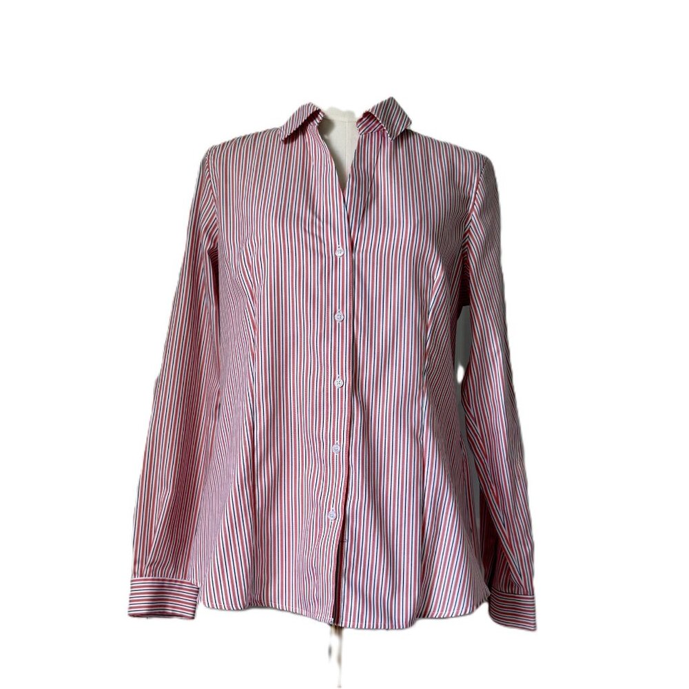 JONES NEW YORK | Orange & White Stripe No-Iron Shirt Sz M
